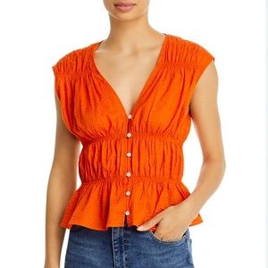 FRAME Ruched V Neck Sleeveless Blouse. Size XS